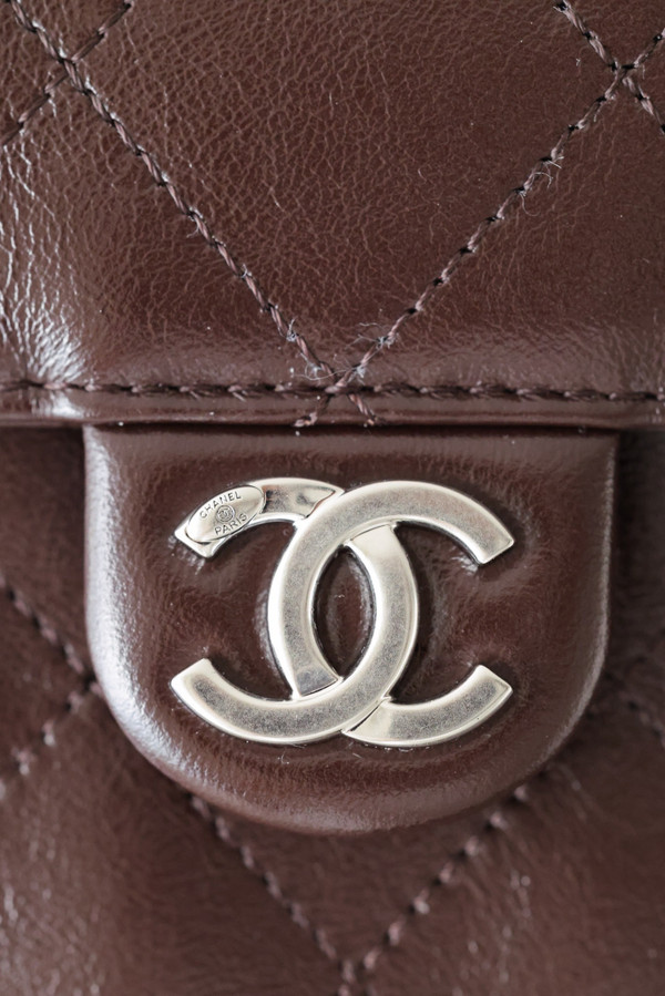 Chanel 25 Small Dark Burgundy Grained Calf Leather Shoulder Bag with Silver Hardware