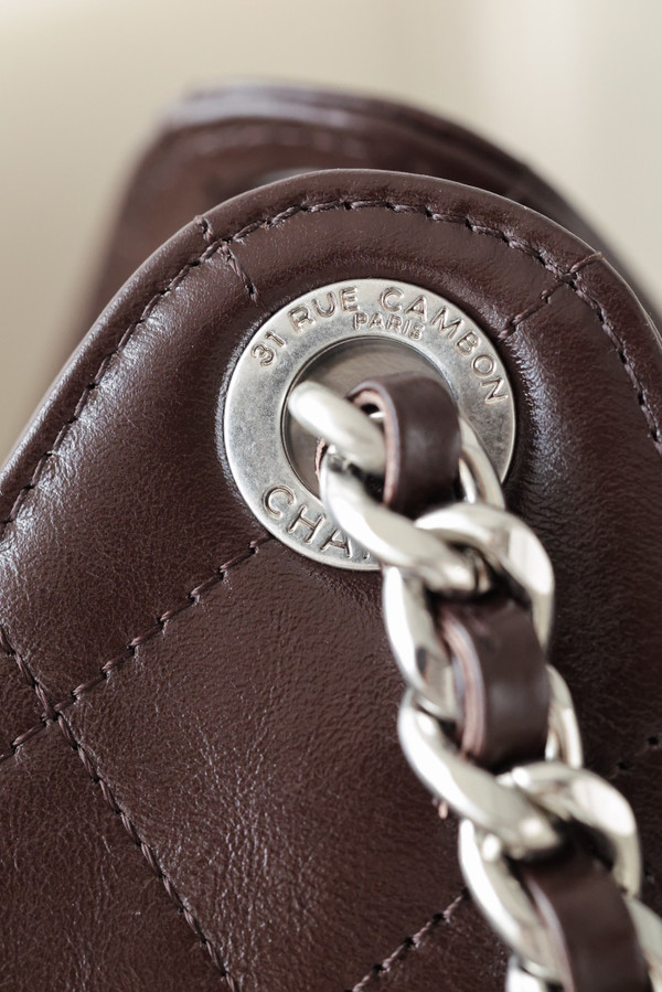 Chanel 25 Small Dark Burgundy Grained Calf Leather Shoulder Bag with Silver Hardware