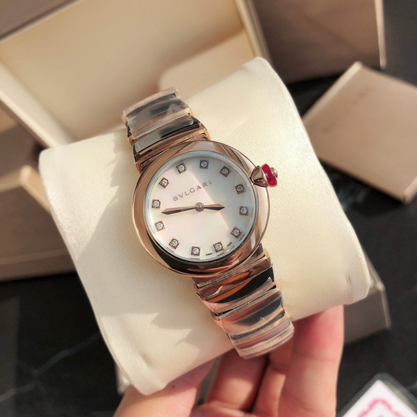 Bvlgari Lvcea Quartz Watch Diamond Index with White Mother-of-Pearl Dial Steel and Rose Gold Bracelet 28cm