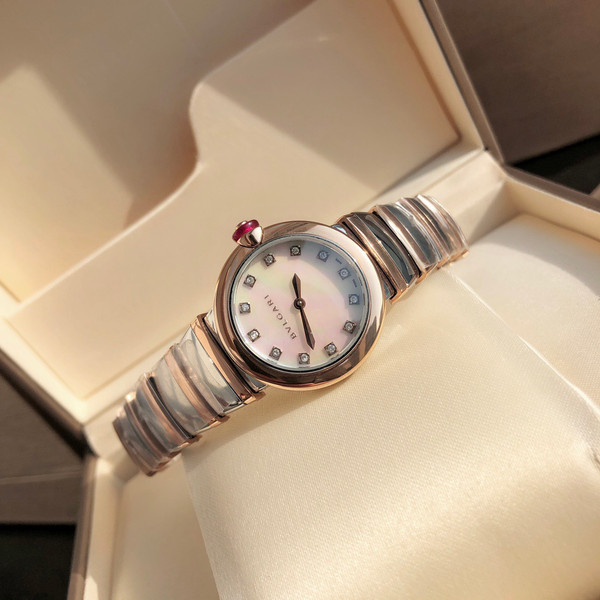 Bvlgari Lvcea Quartz Watch Diamond Index with White Mother-of-Pearl Dial Steel and Rose Gold Bracelet 28cm