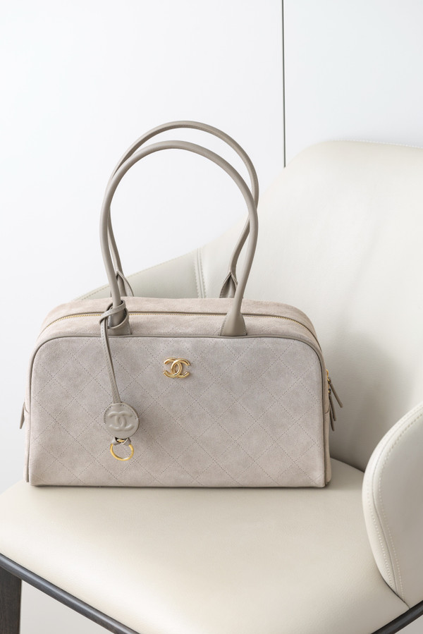 Chanel 26S Bowling Bag Grey Suede