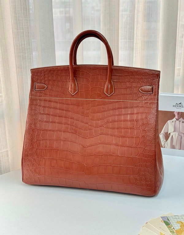 Hermès Haut à Courroies 50 Golden Brown Nile Crocodile Silver Hardware