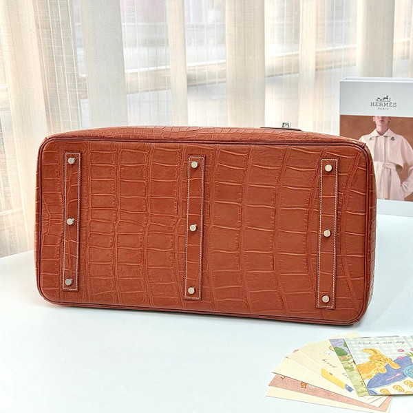 Hermès Haut à Courroies 50 Golden Brown Nile Crocodile Silver Hardware