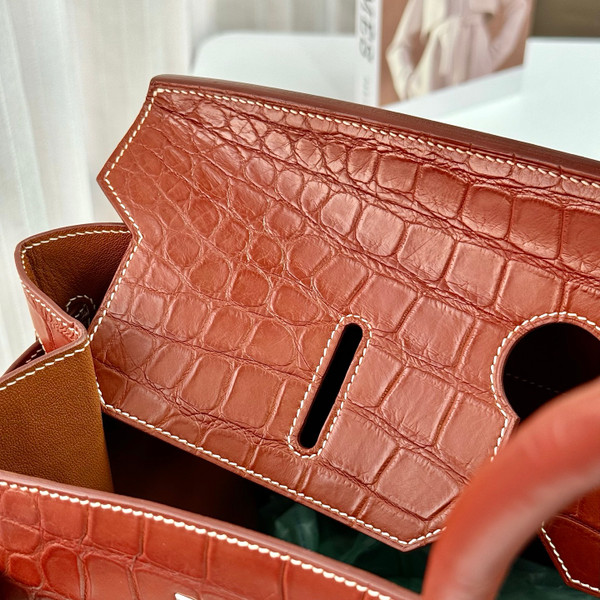 Hermès Haut à Courroies 50 Golden Brown Nile Crocodile Silver Hardware