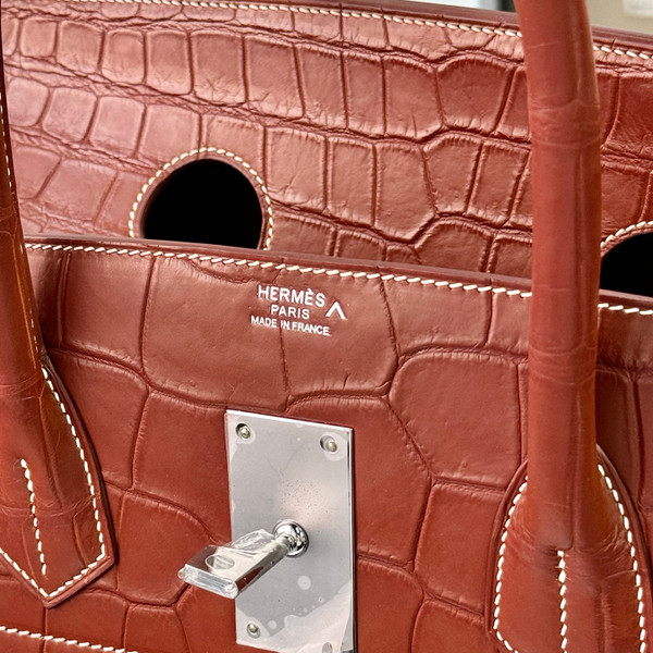 Hermès Haut à Courroies 50 Golden Brown Nile Crocodile Silver Hardware