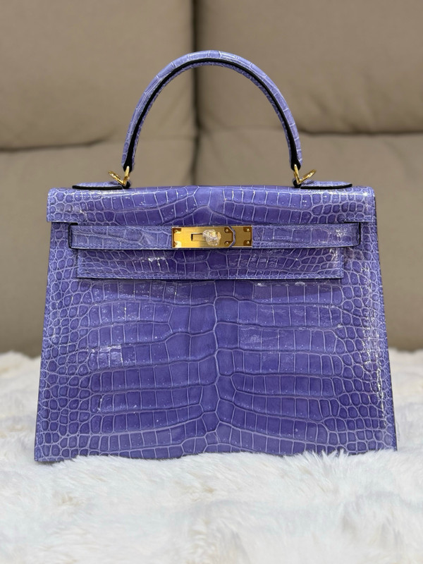 Hermès Kelly 28 Sellier Shiny Sheherazade Crocodile Gold Hardware
