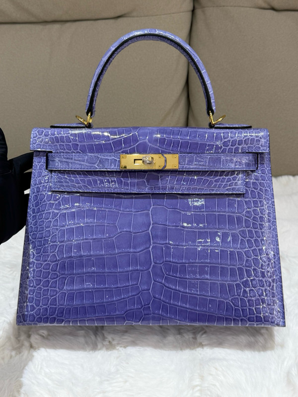 Hermès Kelly 28 Sellier Shiny Sheherazade Crocodile Gold Hardware