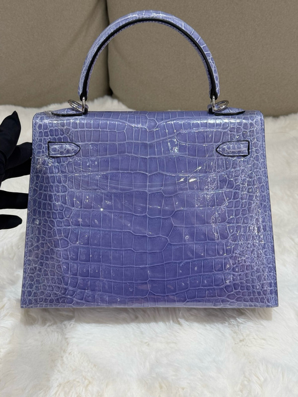 Hermès Kelly 25 Sellier Shiny Sheherazade Crocodile Palladium Hardware