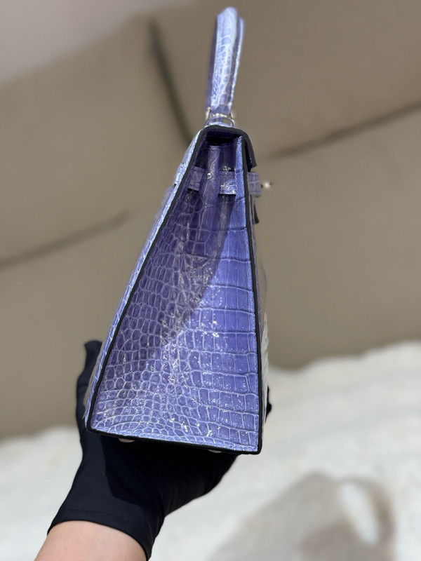 Hermès Kelly 25 Sellier Shiny Sheherazade Crocodile Palladium Hardware