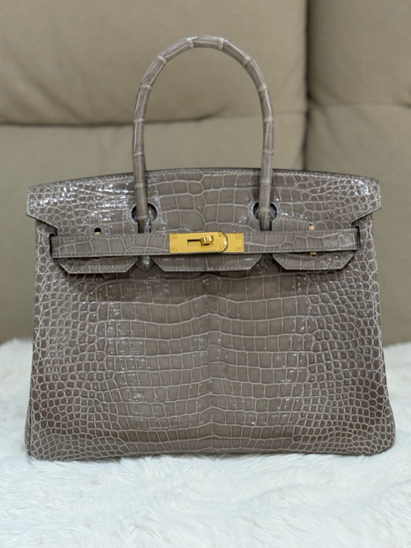Hermès Birkin 30 Shiny Gris Tourterelle Crocodile Palladium Hardware