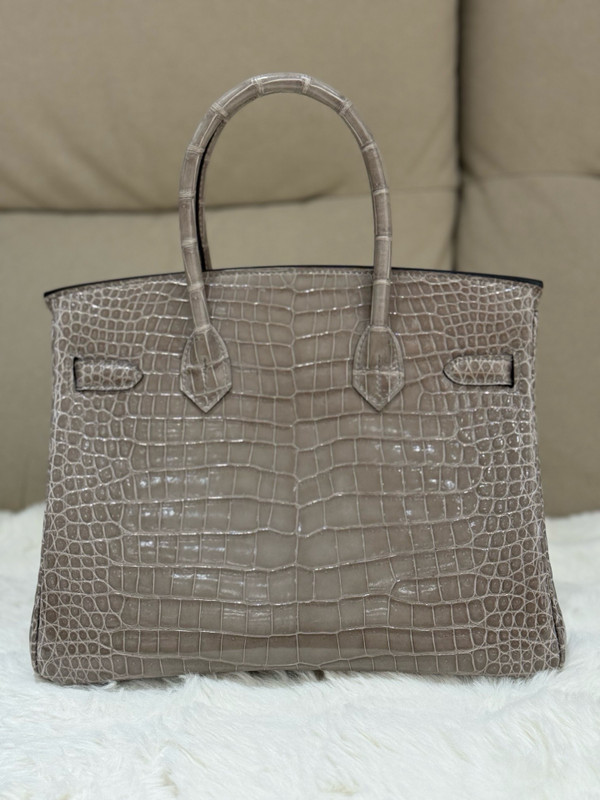 Hermès Birkin 30 Shiny Gris Tourterelle Crocodile Palladium Hardware