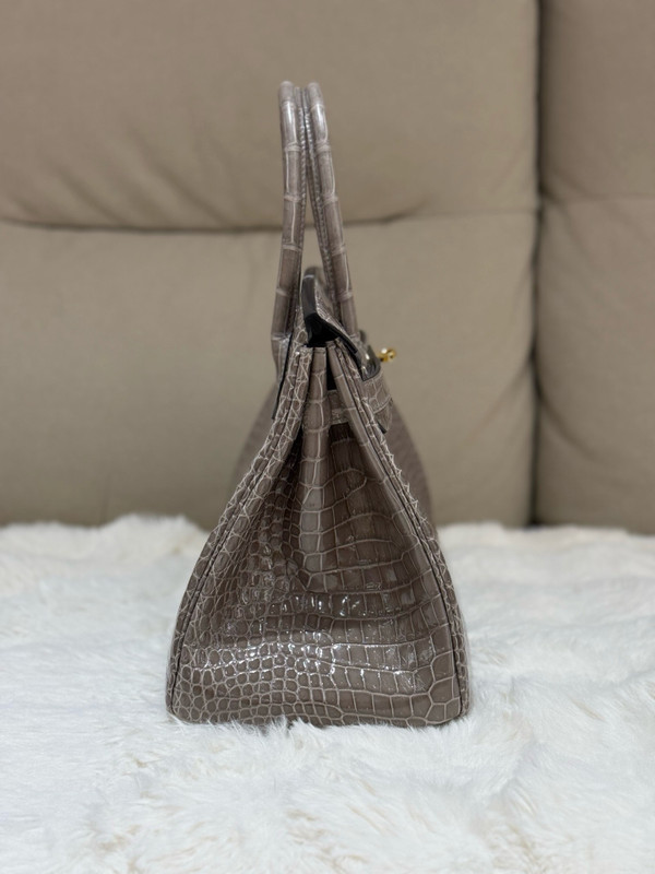 Hermès Birkin 30 Shiny Gris Tourterelle Crocodile Palladium Hardware