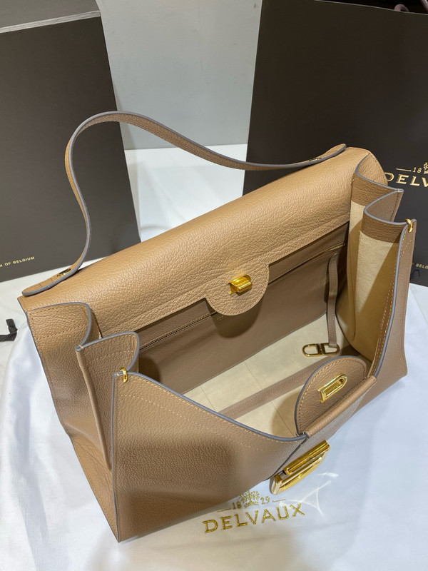 Delvaux Brillant Tempo Large Sand Allure Calf, Gold Hardware