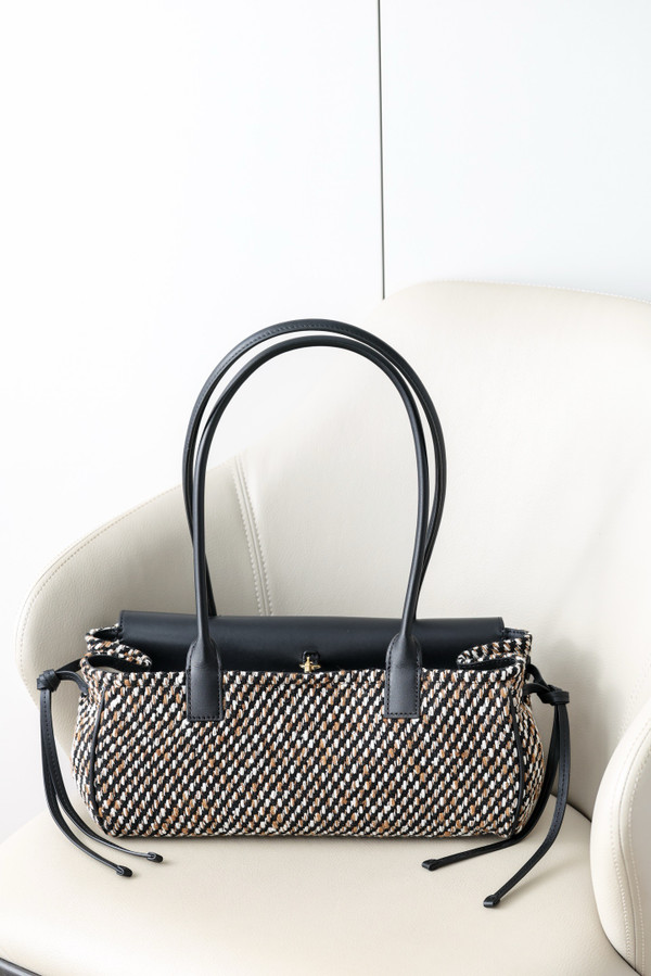 Chanel Small "Urban Essential" East West Shopping Tote — Black Calfskin & Multi Tweed