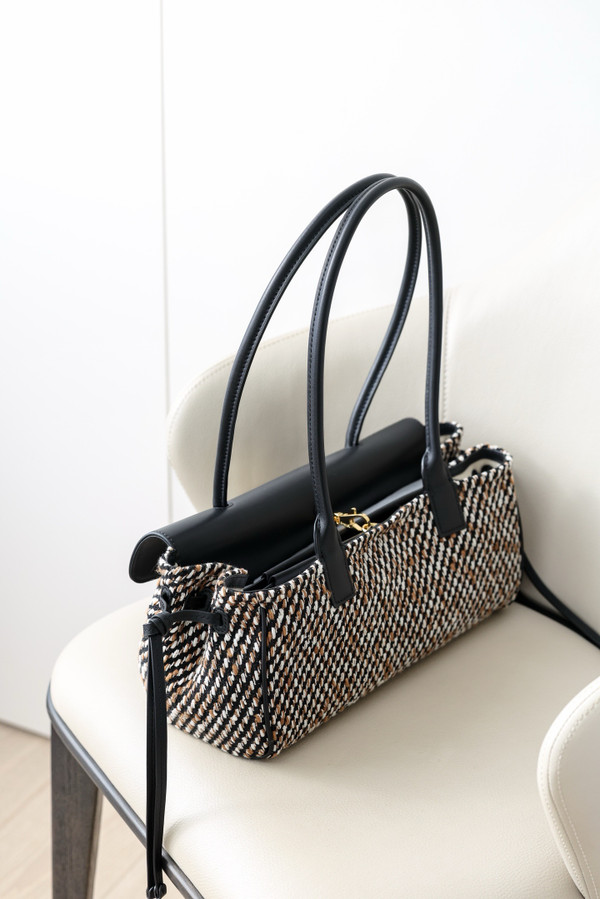 Chanel Small "Urban Essential" East West Shopping Tote — Black Calfskin & Multi Tweed