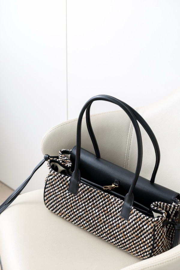 Chanel Small "Urban Essential" East West Shopping Tote — Black Calfskin & Multi Tweed