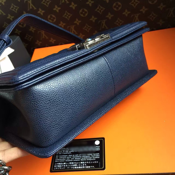 CHANEL Navy Blue Quilted Leather LE BOY with Silver HW