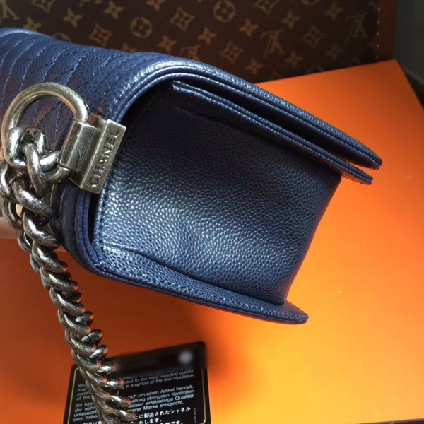 CHANEL Navy Blue Quilted Leather LE BOY with Silver HW