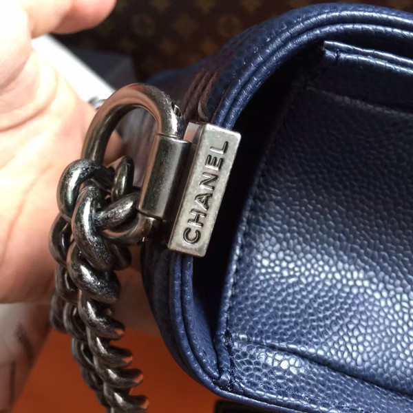 CHANEL Navy Blue Quilted Leather LE BOY with Silver HW