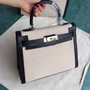 Hermes Black Kelly Bag 28 cm Box Calf & Toile Canvas Gold Hardware