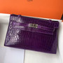 Hermes Violet Mini Kelly Pochette Gator Shine with Palladium Hardware