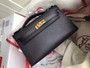 Hermes Black Epsom Leather Mini Kelly Pochette with Golden Hardware