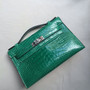 Hermes Emerald SF100 Mini Kelly Pochette Gator Shine with Palladium Hardware