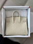 Hermes 3C Wool White Birkin Bag 25cm KK Ostrich Leather Palladium Hardware.