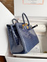 Hermes 7k Blue Saphir Birkin 30 in Porosus  Crocodile with Gold hardware