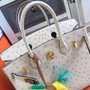 Hermes 3C Wool White Birkin Bag 30cm KK Ostrich Leather Gold Hardware