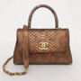 Chanel Small Gold Python Flap Bag With Top Handle 