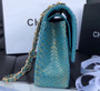 Chanel Classic Handbag with Blue Python & Gold Metal