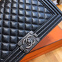 CHANEL Calfskin Black Large 28cm Boy Bag with Silver Hardware