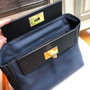 Hermes Kelly 24/24  Black/Navy Blue Swift & Togo Leather with Gold Hardware