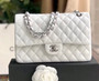 CHANEL White Lambskin Leather Classic Double Flap 2.55 Shoulder Bag With Silver Hardware