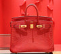 Hermes Red Lizard Birkin Bag 25cm Gold Hardware