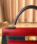 Hermes Special Order Tri-Color Vert Cypres/Bleu saphir /Bordeaux Box Calf Kelly Bag 28 cm  Gold Hardware