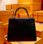 HERMES LIMITED EDITION KELLY 28 MISS YOU SELLIER UN POINT SUR DEUX NOIR BLACK MONSIEUR PALLADIUM HARDWARE