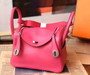 Hermes Rare  Mini Lindy 20cm Bag Fuchsia Swift Leather Palladium Hardware with rare Tressage Strap