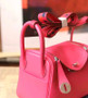 Hermes Rare  Mini Lindy 20cm Bag Fuchsia Swift Leather Palladium Hardware with rare Tressage Strap