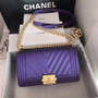 Chanel Small Purple V Stitch BOY CHANEL Handbag  with gold-tone hardware 