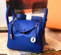  Hermes Rare  Mini Lindy 20cm Bag Blue Hydra Swift Leather Palladium Hardware with rare Tressage Strap