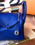 Hermes Rare  Mini Lindy 20cm Bag Blue Hydra Swift Leather Palladium Hardware with rare Tressage Strap
