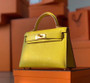 Hermès 9O Jaune De Naples   Mini Kelly II Chevre  Mysore Leather Gold hardware