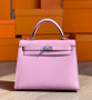 Hermes Mauve Sylvestre Kelly 25 cm Epsom Palladium Hardware