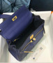 Hermes Special Order Kelly Lakis 35 Navy with Gold Hardware