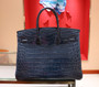 Hermes Bleu Thalassa Birkin 35 in Shiny Porosus Crocodile with Palladium hardware Hermes Bleu Thalassa Birkin 35 in Shiny Porosus Crocodile with Palladium hardware