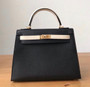 Hermes Special Order Black/ Craie Kelly 25 cm Epsom Gold Hardware Hermes Special Order Black/ Craie Kelly 25 cm Epsom Gold Hardware