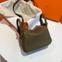 Hermes Mini Lindy 20cm Bag Etoupe Taurillon Clemence Leather Palladium Hardware