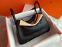 Hermes Lindy Black Taurillon Clemence Leather Palladium Hardware